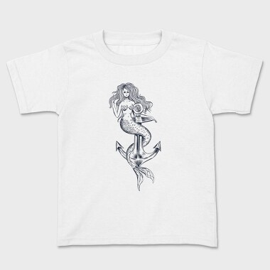 Hand Drawn Mermaid Siren And Anchor, Tricou Copii