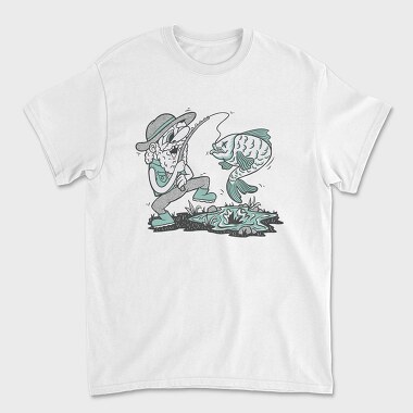 Happy Fisherman And Fish Cartoon, Tricou Barbati (Unisex)