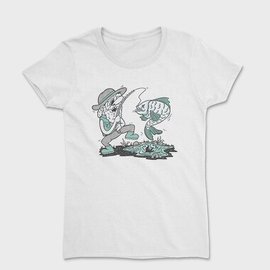 Happy Fisherman And Fish Cartoon, Tricou Femei