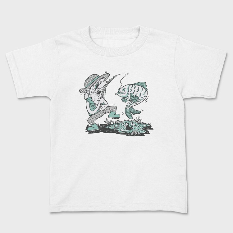 Happy Fisherman And Fish Cartoon, Tricou Copii