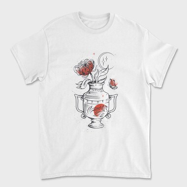 Tattoo Floral Vase Chrysanthemum Moon Red Black, Tricou Barbati (Unisex)