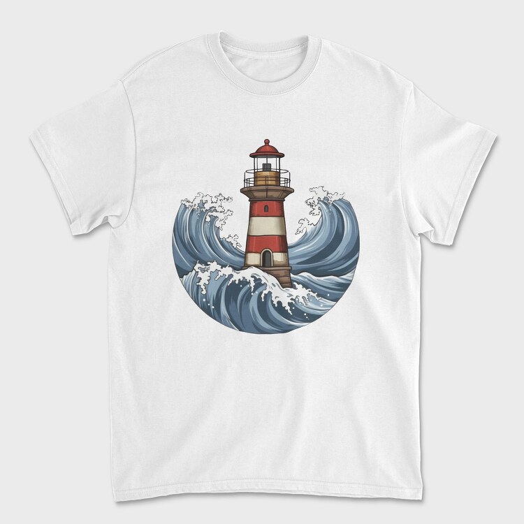 Lighthouse And Waves Sea, Tricou Barbati (Unisex)