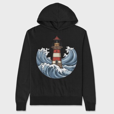 Lighthouse And Waves Sea, Hanorac Oversize Barbati (Unisex)