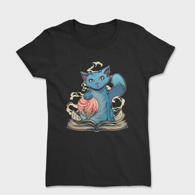 Magical Cat With Book Whimsical, Tricou Femei