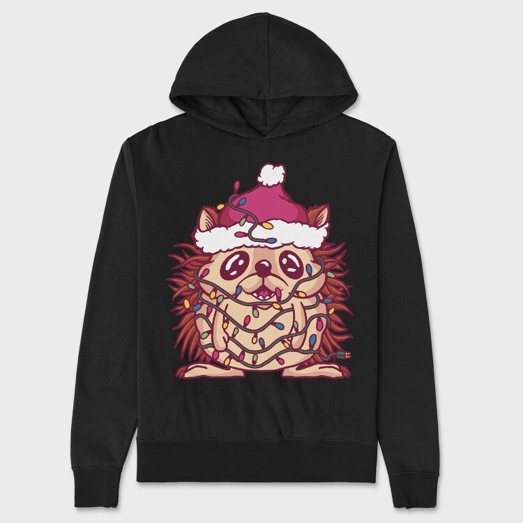 Hedgehog In Christmas Lights, Hanorac Oversize Barbati (Unisex)