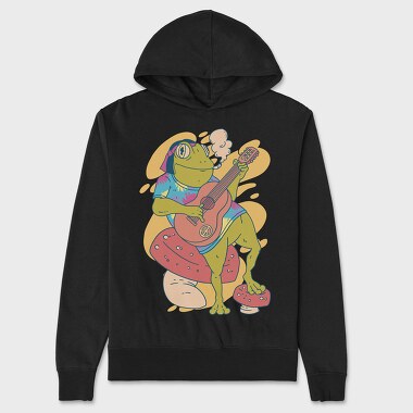 Hippie Frog Playing Guitar, Hanorac Oversize Barbati (Unisex)