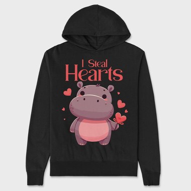 Hippo Heart Valentine, Hanorac Oversize Barbati (Unisex)