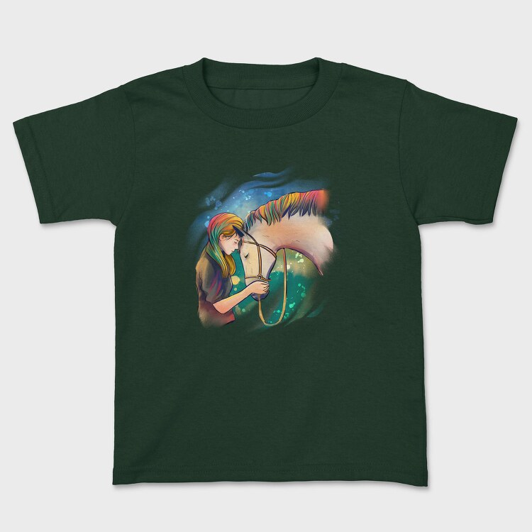 Horse Girl Colorful Hair, Tricou Copii