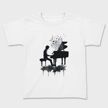 Piano Man Silhouette Grunge, Tricou Copii