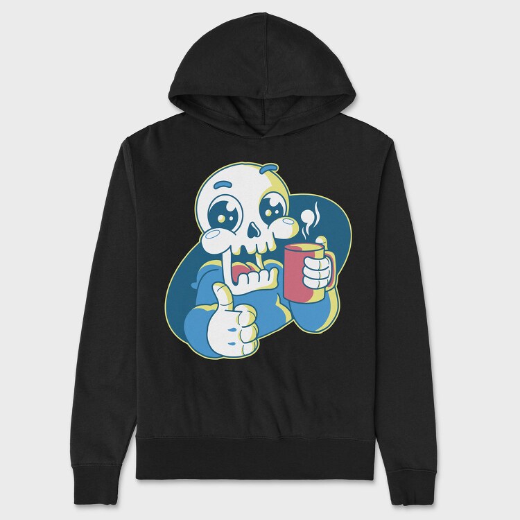 Skeleton Reaper Drinking Grim Coffee, Hanorac Oversize Barbati (Unisex)