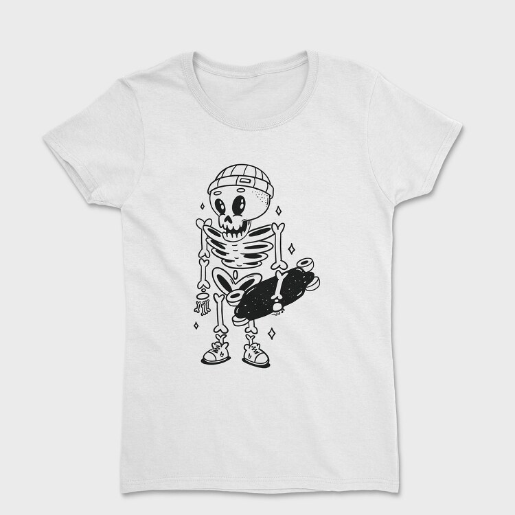 Skeleton With Skateboard Skate Skull, Tricou Femei