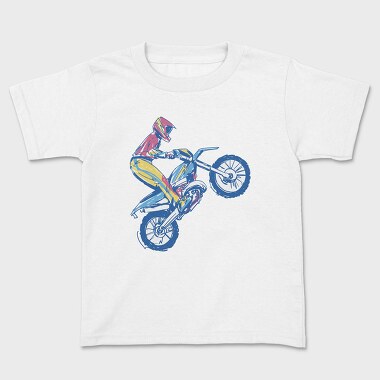 Sketched Motocross Bike Wheeling, Tricou Copii