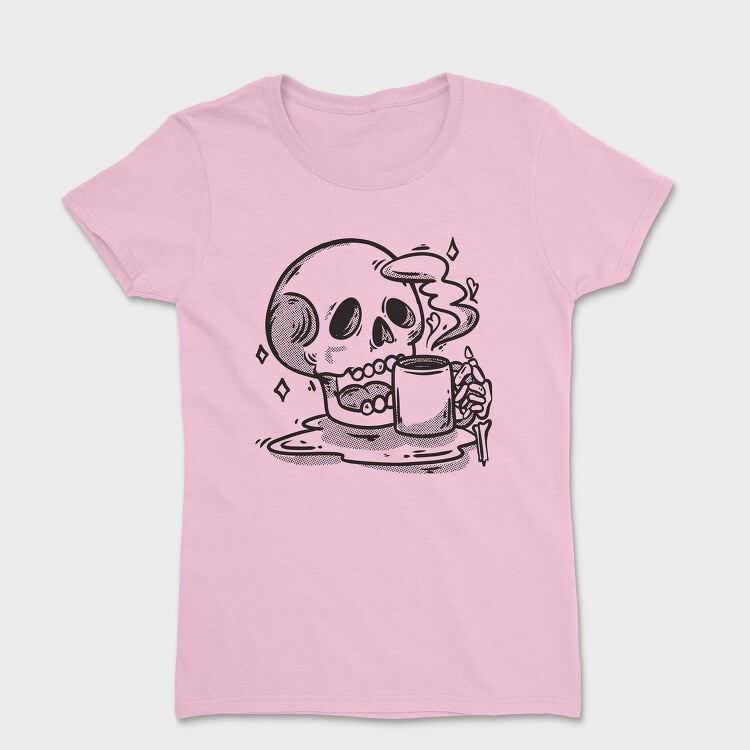 Skull Drinking Coffee Skeleton, Tricou Femei