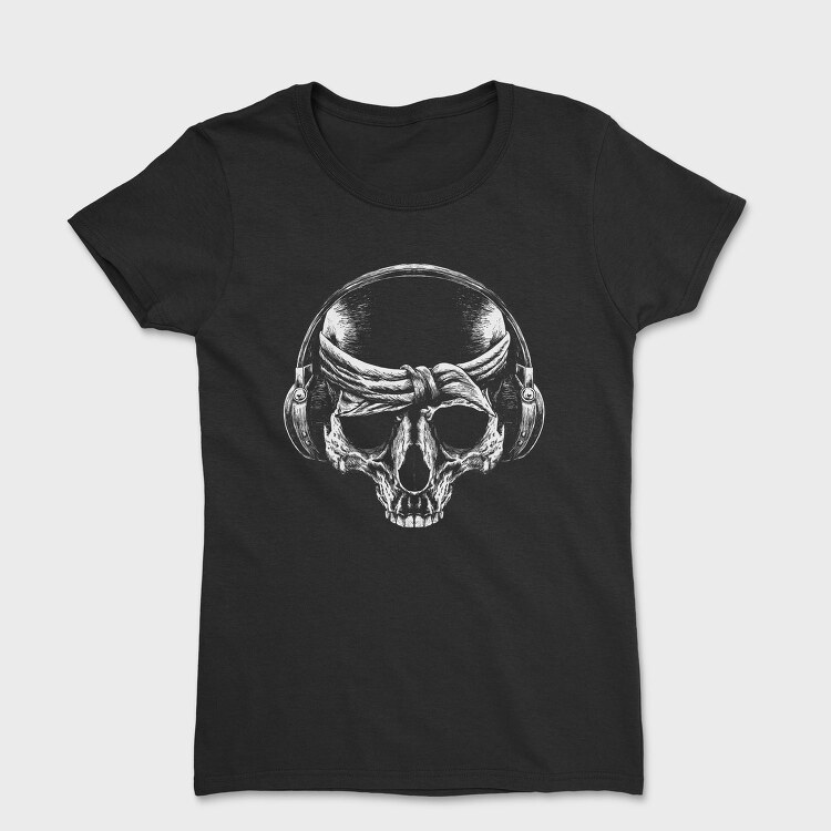 Skull With Bandana And Headphones, Tricou Femei
