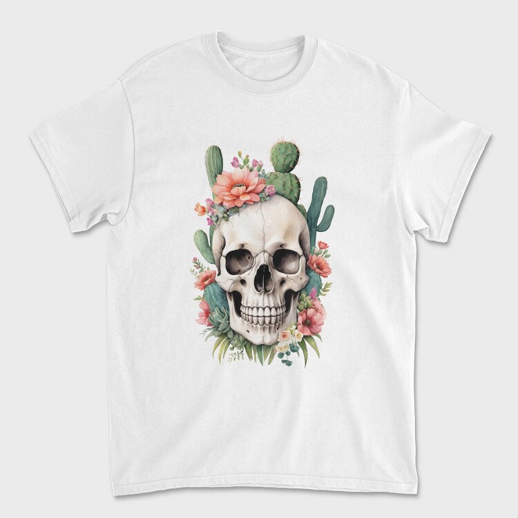 Skull With Cacti And Flowers, Tricou Barbati (Unisex)