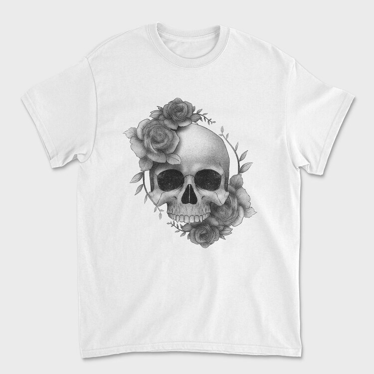 Skull With Rose Flowers, Tricou Barbati (Unisex)