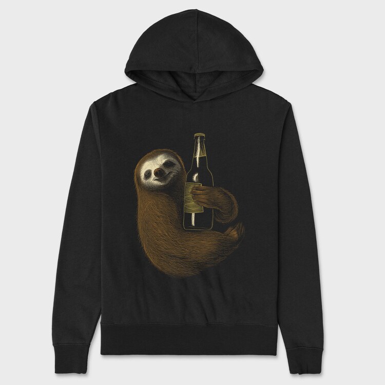 Sloth Hugging Beer, Hanorac Oversize Barbati (Unisex)