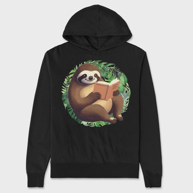 Sloth Reading Book, Hanorac Oversize Barbati (Unisex)