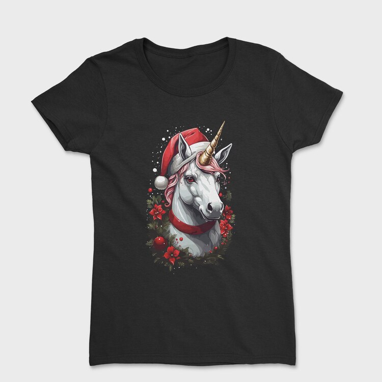 Unicorn With Christmas Hat, Tricou Femei