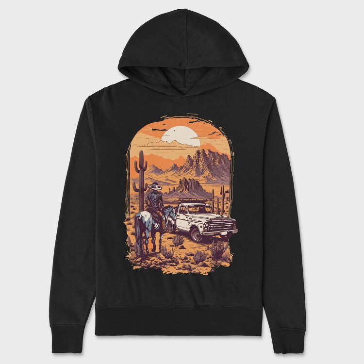 Vintage Cowboy And Truck, Hanorac Oversize Barbati (Unisex)