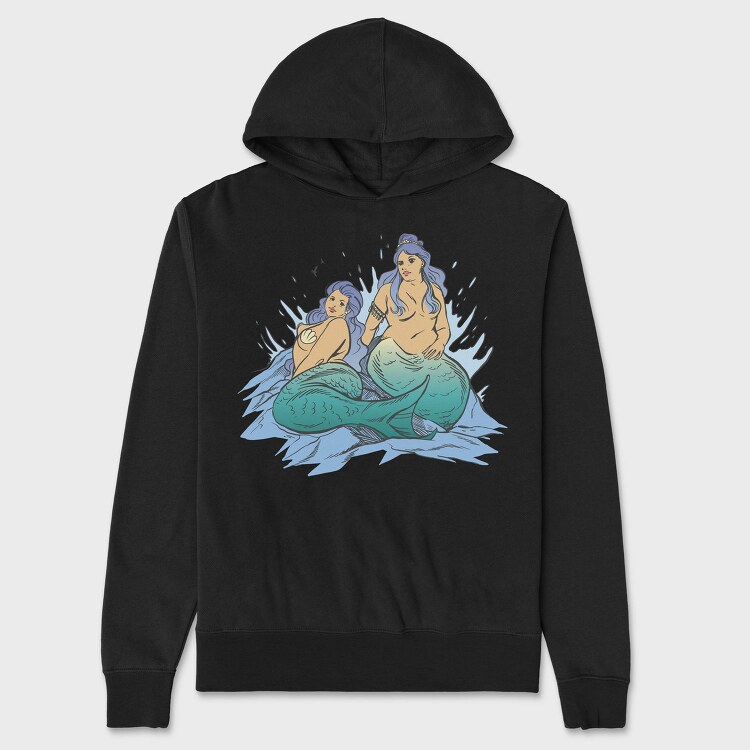 Plus Sized Mythological Two Mermaids, Hanorac Oversize Barbati (Unisex)
