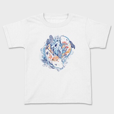 Watercolor Yin Yang Koi Fish, Tricou Copii
