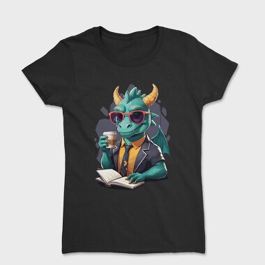 Reader Dragon Drinking Coffee Book, Tricou Femei