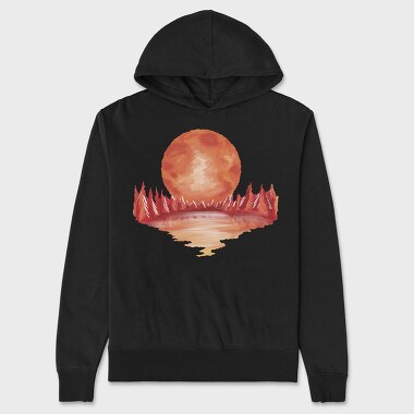 Red Landscape Full Moon Lake, Hanorac Oversize Barbati (Unisex)
