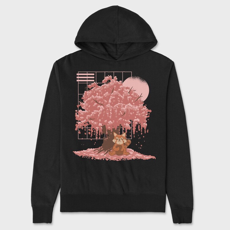 Red Panda And Sakura Tree, Hanorac Oversize Barbati (Unisex)