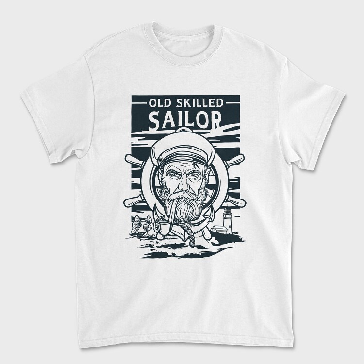 Sailor Serious Face Old Skilled Line Art, Tricou Barbati (Unisex)