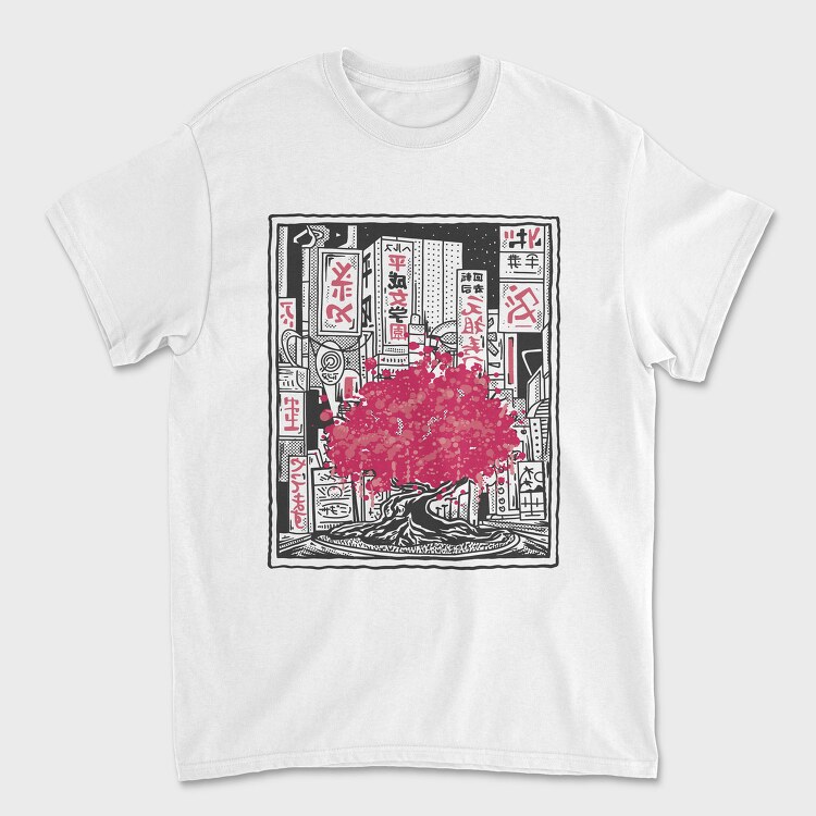 Sakura Tree City Pink Japan, Tricou Barbati (Unisex)