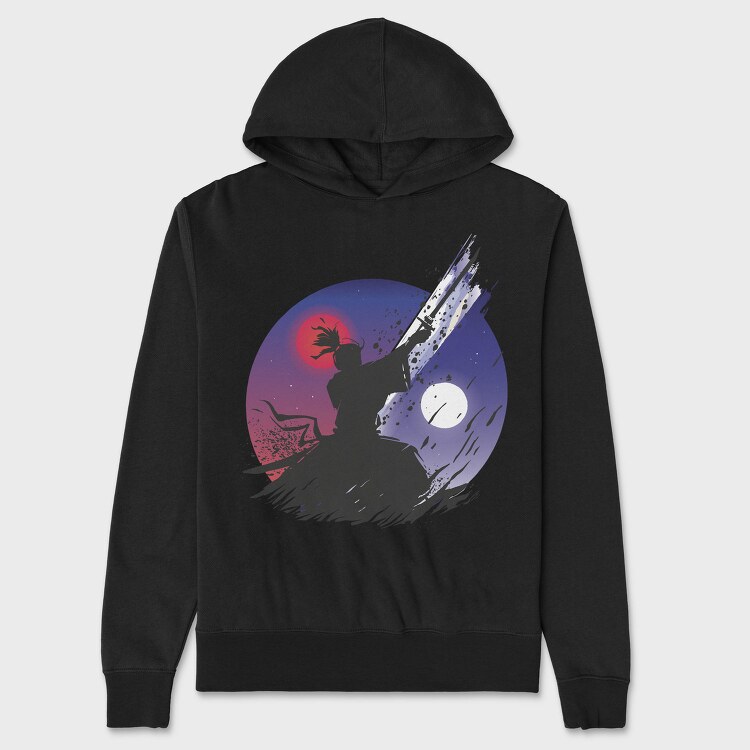 Samurai Warrior Under Moon Cut, Hanorac Oversize Barbati (Unisex)