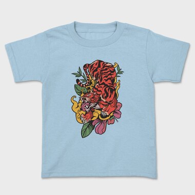 Traditional Japanese Tiger Floral, Tricou Copii