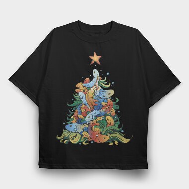Fish Christmas Tree, Tricou Oversize Barbati (Unisex)