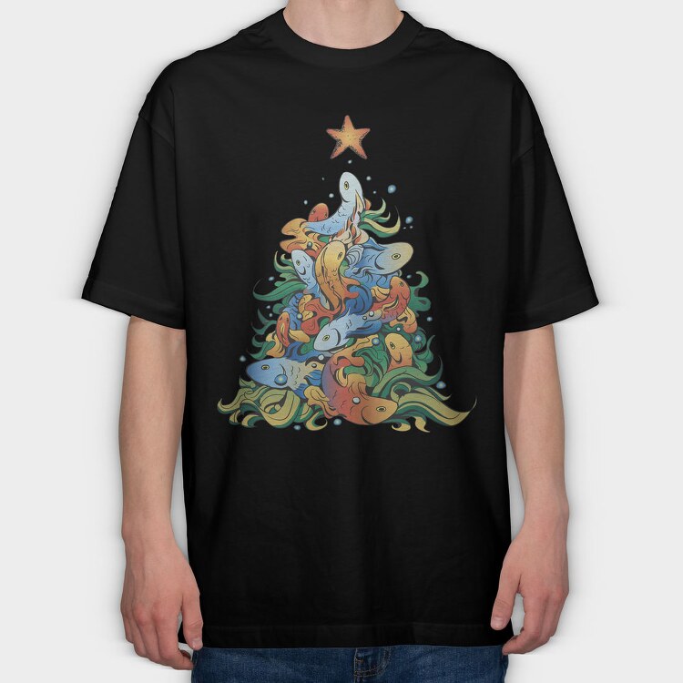 Fish Christmas Tree, Tricou Oversize Barbati (Unisex)