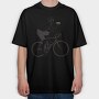 Man In Bicycle Eating Pizza Cyclist, Tricou Oversize Barbati (Unisex)