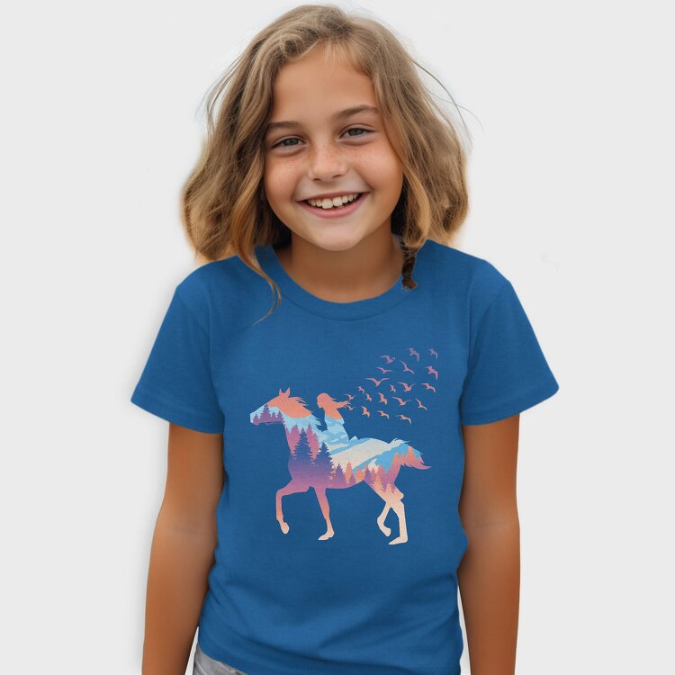 Girl And Horse Forest Winter Landscape, Tricou Copii