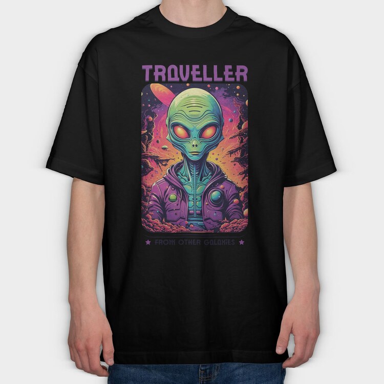 Colorful Alien Traveler Trend, Tricou Oversize Barbati (Unisex)