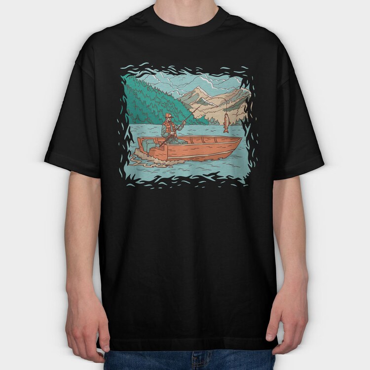 Fisherman In Boat, Tricou Oversize Barbati (Unisex)