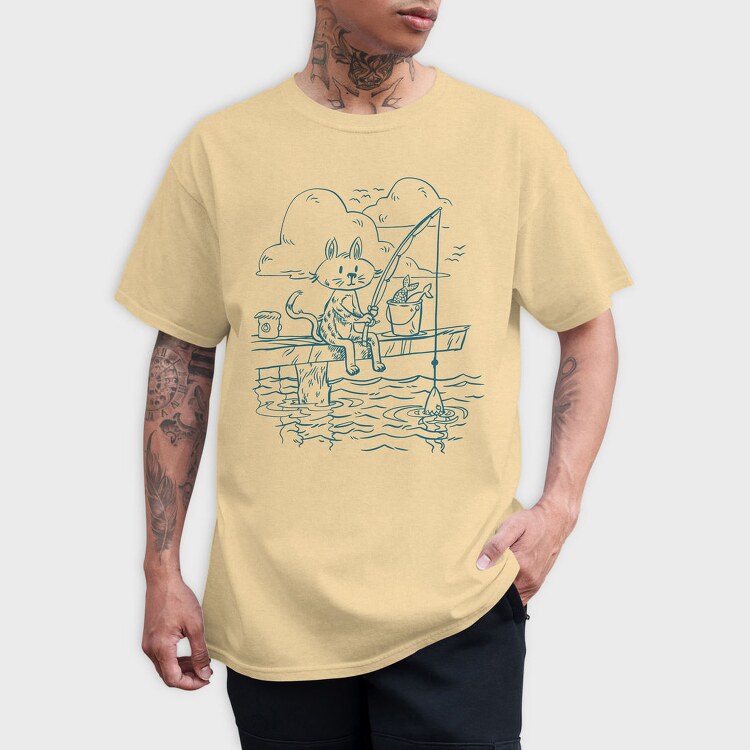 Fishing Cat Doodle, Tricou Barbati (Unisex)