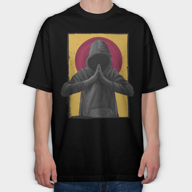 Man Praying In A Hood Realistic, Tricou Oversize Barbati (Unisex)