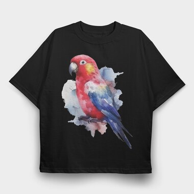 Colorful Parrot Magnificent Rosella Watercolor, Tricou Oversize Barbati (Unisex)