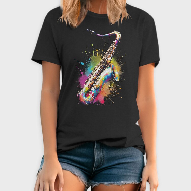 Colorful Saxophone With Splashes, Tricou Barbati (Unisex)