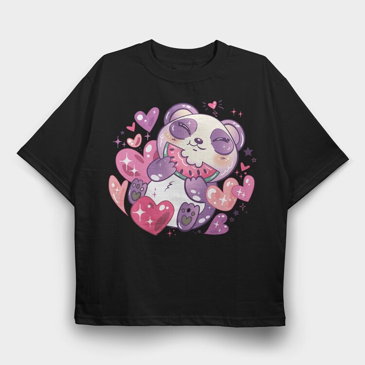 Kawaii Anime Animals Panda, Tricou Oversize Barbati (Unisex)