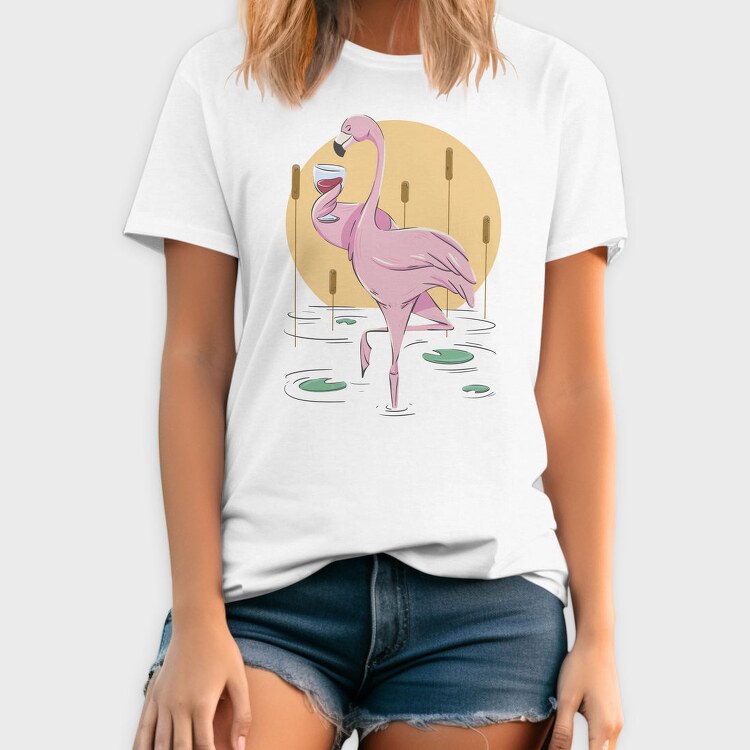 Flamingo Drinking Wine Cool, Tricou Barbati (Unisex)