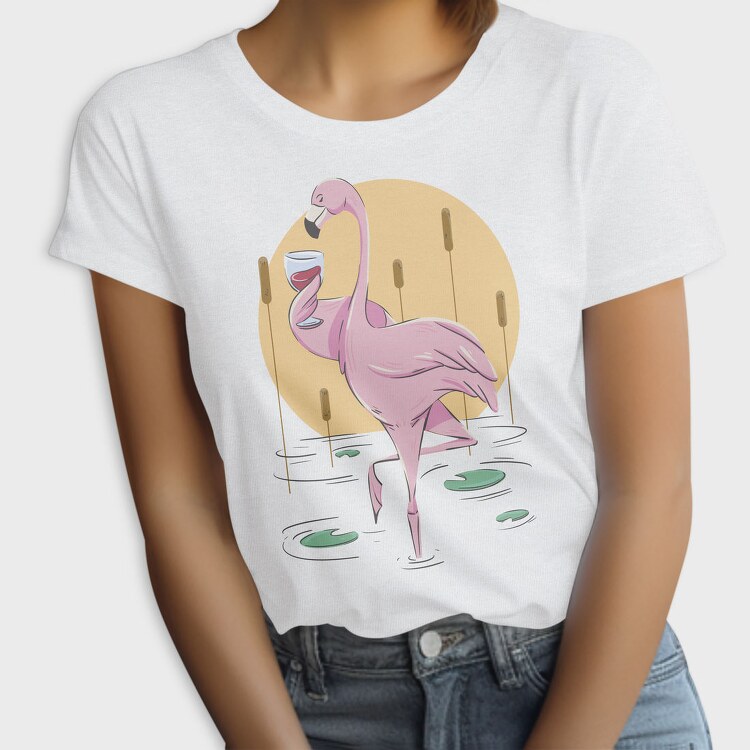Flamingo Drinking Wine Cool, Tricou Femei