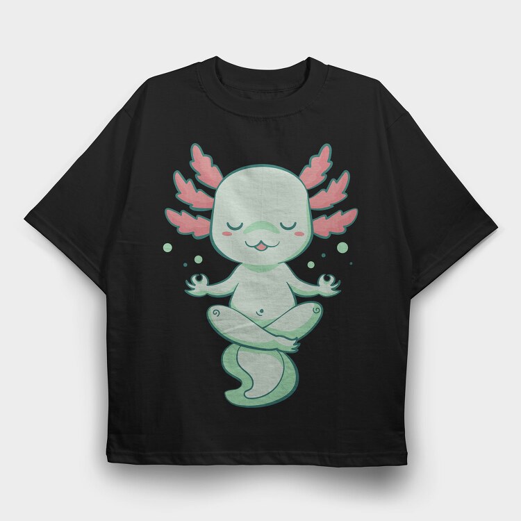 Kawaii Axolotl Meditating, Tricou Oversize Barbati (Unisex)