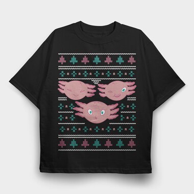 Axolotl Christmas Sweater Ugly, Tricou Oversize Barbati (Unisex)
