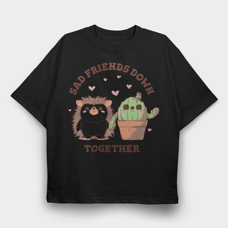 Cactus And Hedgehog Friends Cute, Tricou Oversize Barbati (Unisex)