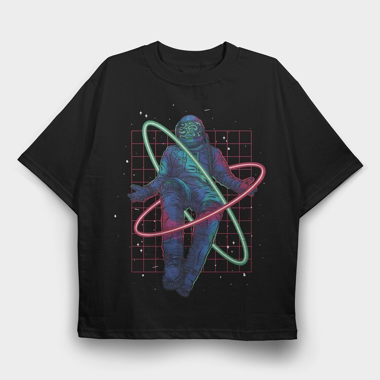 Floating Astronaut Neon Psicodelic, Tricou Oversize Barbati (Unisex)